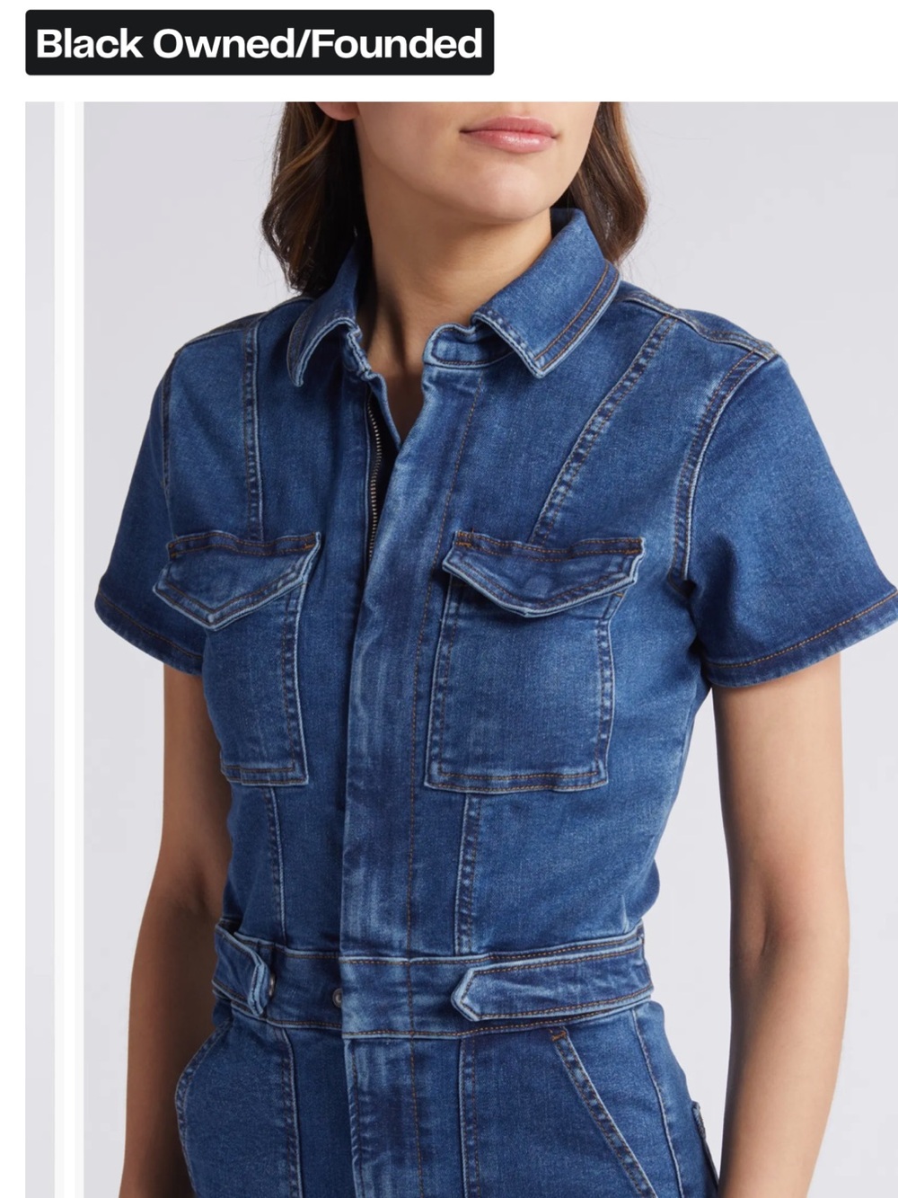 Good American Blue Stretch Denim Maxi Dress with Front Slit - Picture 4 of 8